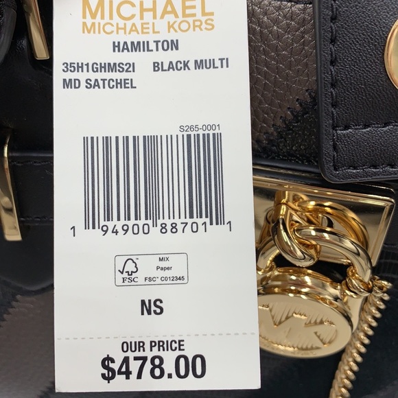 Michael Kors Hamilton Meidum Satchel Shoulder Crossbody Bag Black Multi color - Picture 16 of 16